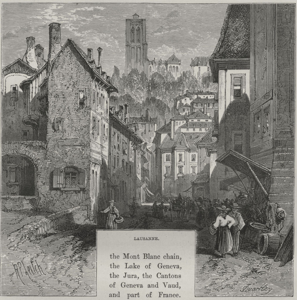 LAUSANNE. Lausanne 1882 old antique vintage print picture